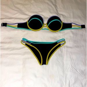 Victorias Secret 32C Bikini Top Strapless Flirt Bandeau Black Blue Yellow #0325